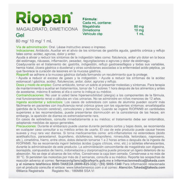 Riopan Gel 80Mg/10Mg/1Ml Sobres 10Ml Con 10 (Magaldrato/Dimeticona) 3 - 7501092793052