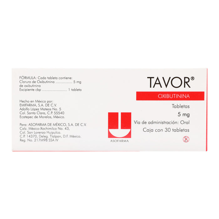 Tavor 5Mg Con 30 Tabletas (Oxibutinina) 4 - 7501871720507