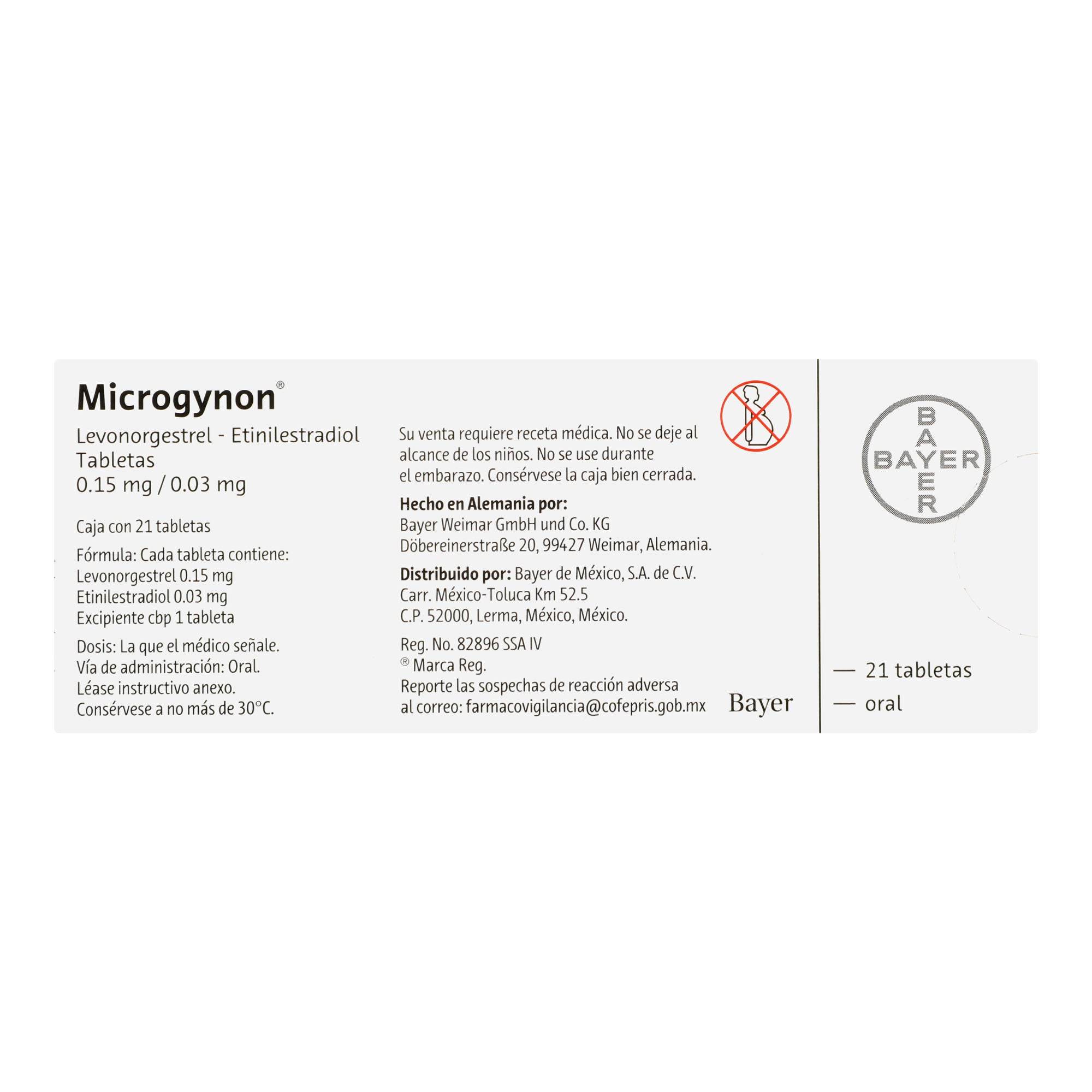 Microgynon 0.15Mg/0.03Mg Con 21 Tabletas (Levonogestrel/Etiniestradiol ...