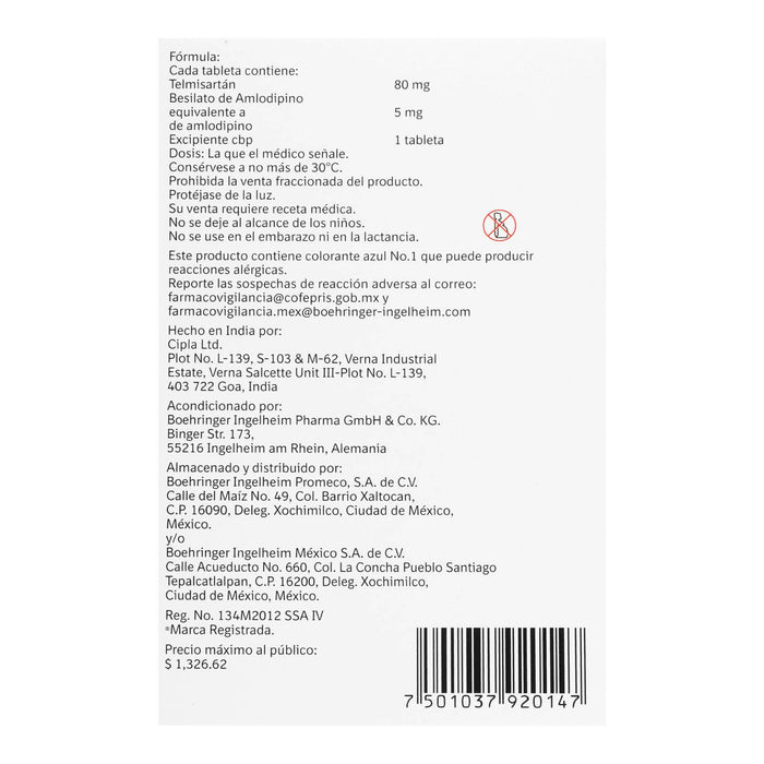 Micardis Duo 80Mg/5Mg Con 28 Tabletas (Telmisartan/Amlodipino) - WeCare Pharma