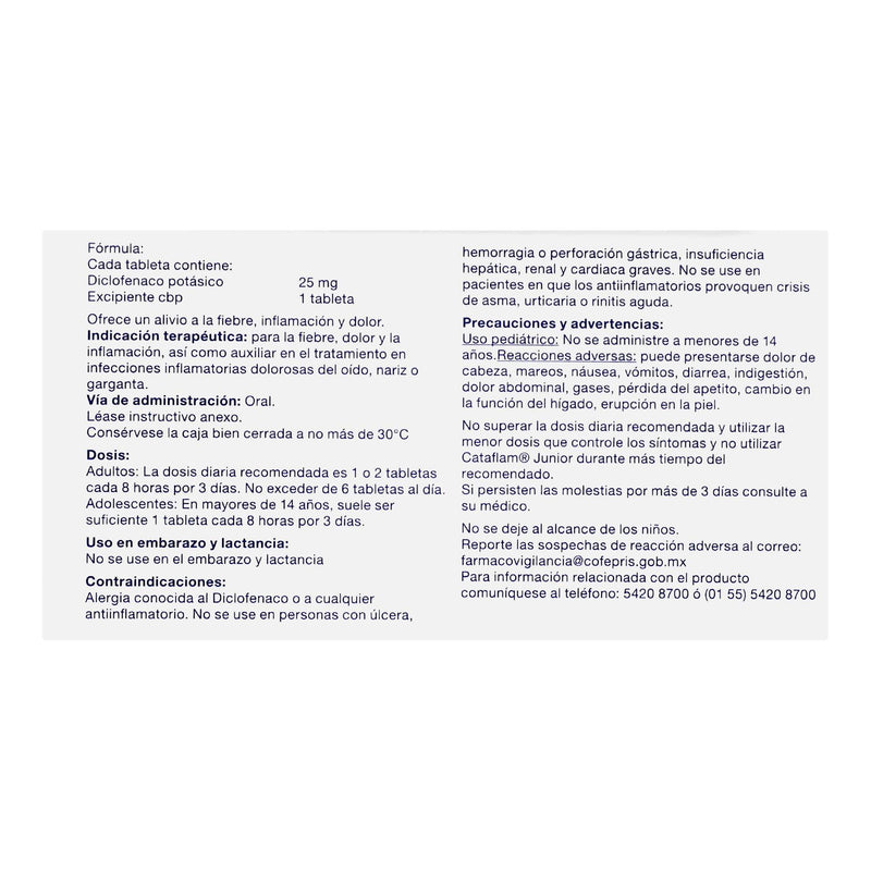 Cataflam Junior 25Mg Con 20 Tabletas (Diclofenaco) - WeCare Pharma