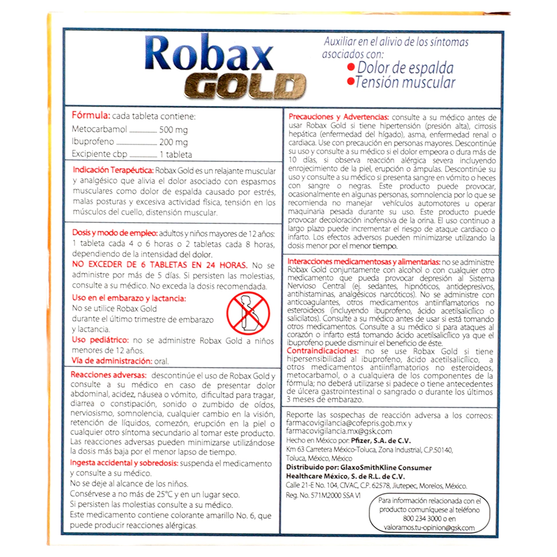 Robax Gold 500/200Mg Con 24 Tabletas (Metocarbamol/Ibuprofeno) 6 - 7501065062529