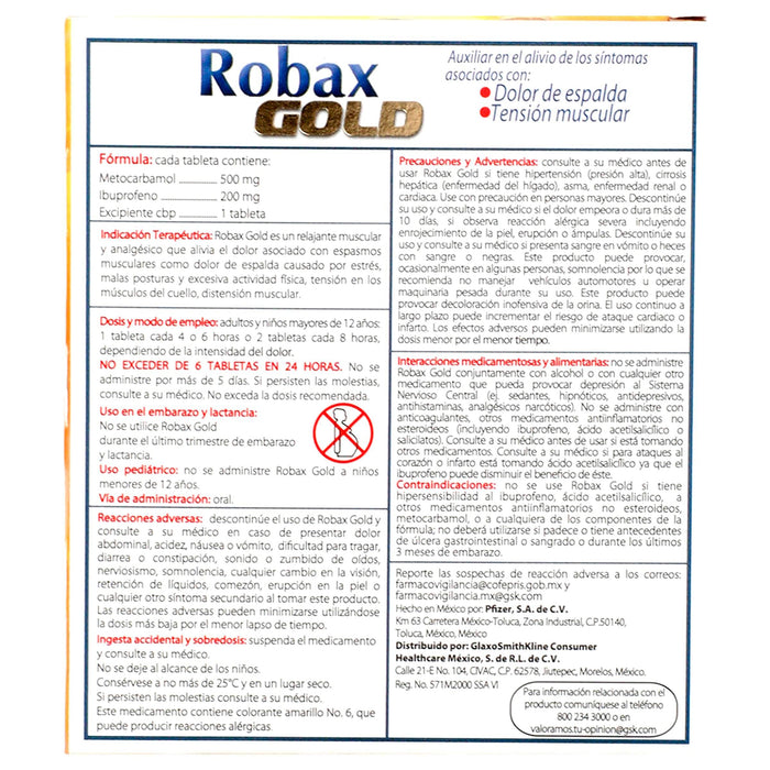 Robax Gold 500/200Mg Con 24 Tabletas (Metocarbamol/Ibuprofeno) - WeCare Pharma