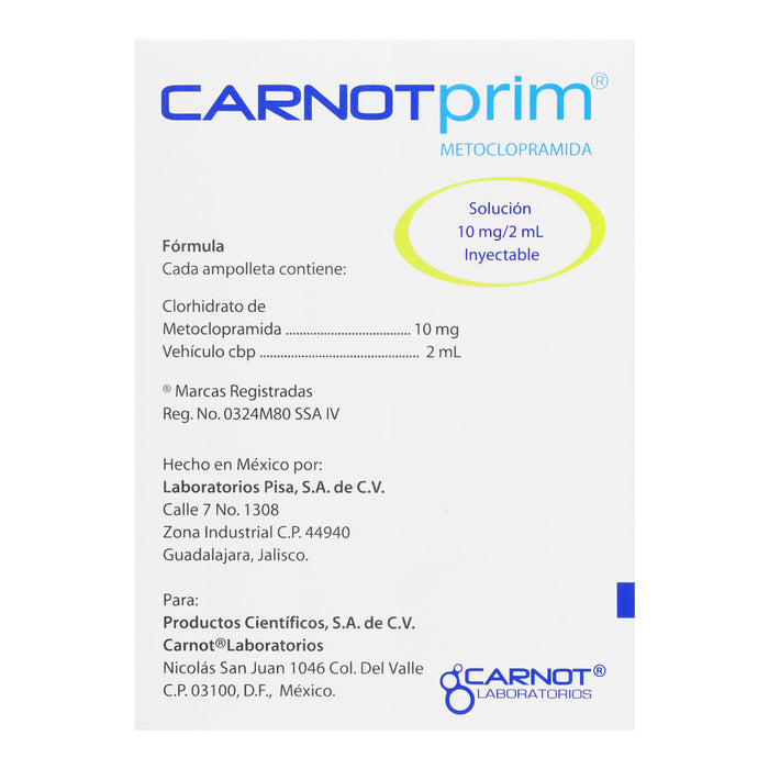 Carnotprim 10Mg/2Ml Con 6 Ampulas (Metoclopramida) 5 - 7501124100759