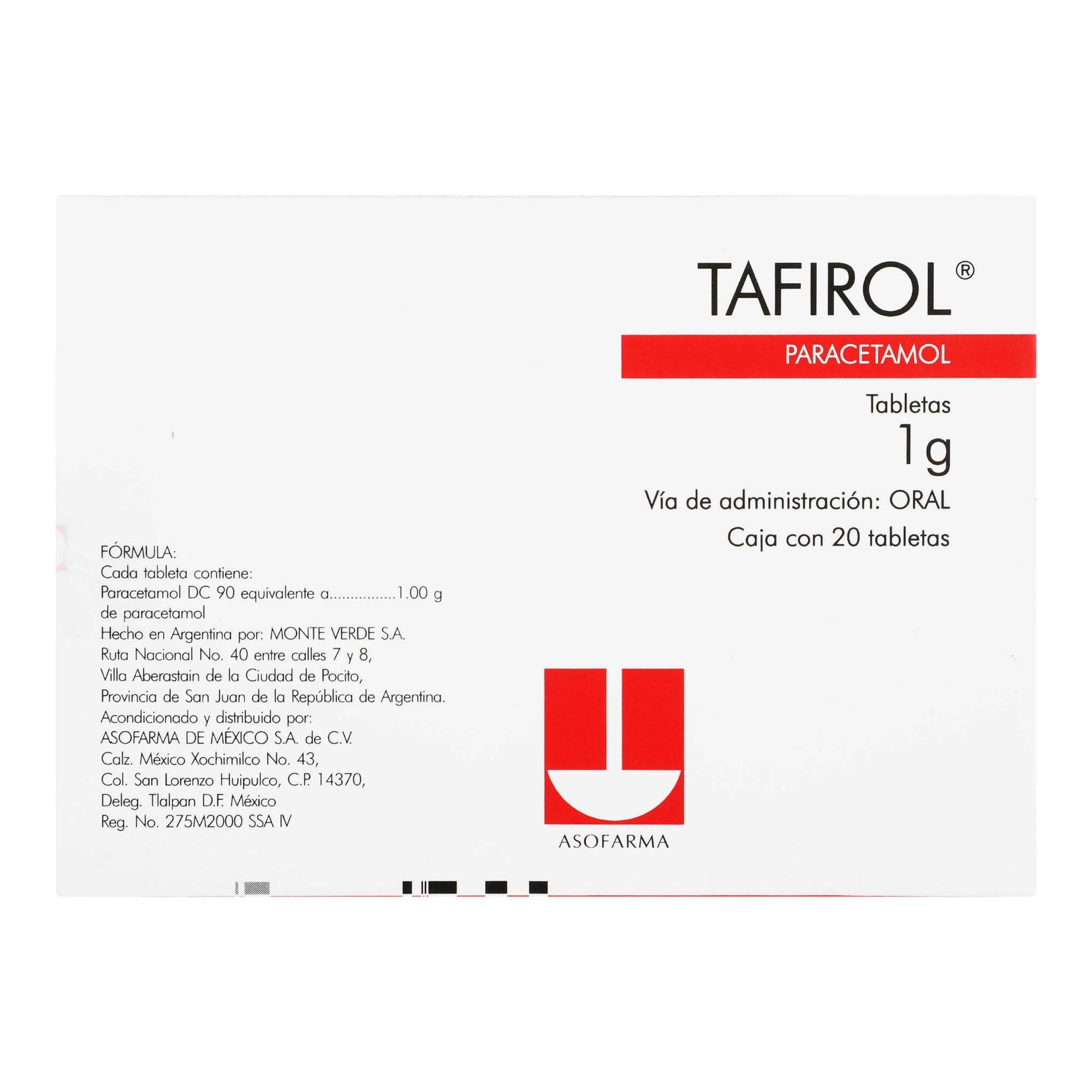 Tafirol 1G Con 20 Tabletas (Paracetamol) — WeCare Pharma
