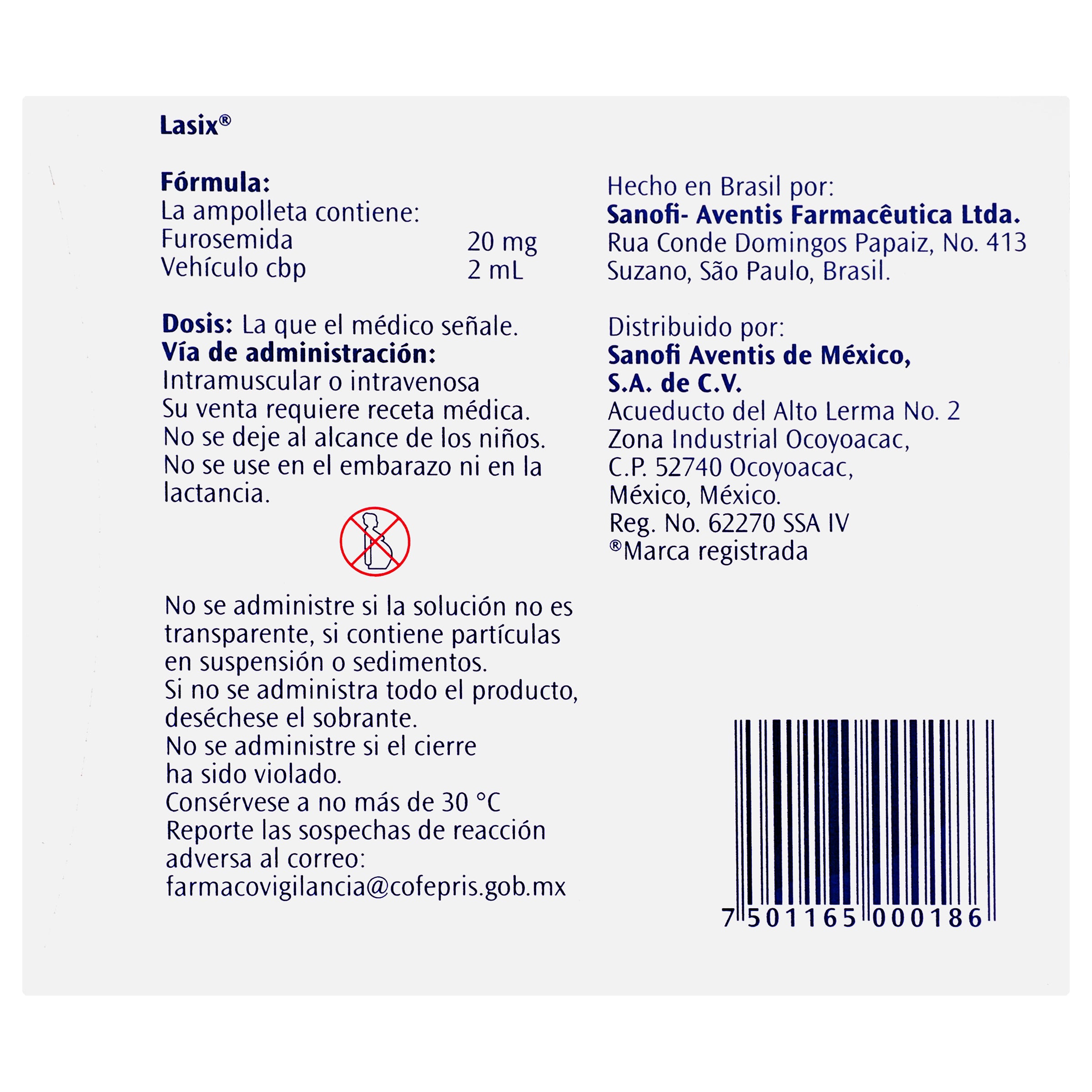 Lasix 20Mg Con 5 Ampulas (Furosemida) 7 - 7501165000186