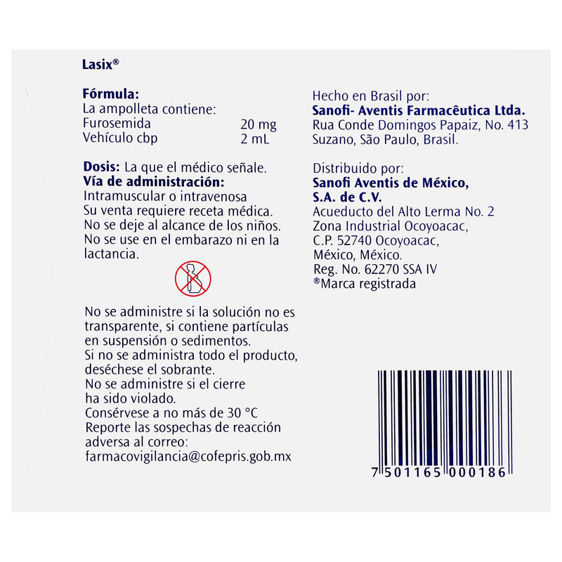 Lasix 20Mg Con 5 Ampulas (Furosemida) - WeCare Pharma