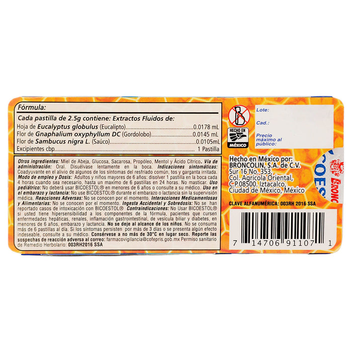 Broncolin Bicoestol Pastillas Eucalipto Con 8 - WeCare Pharma