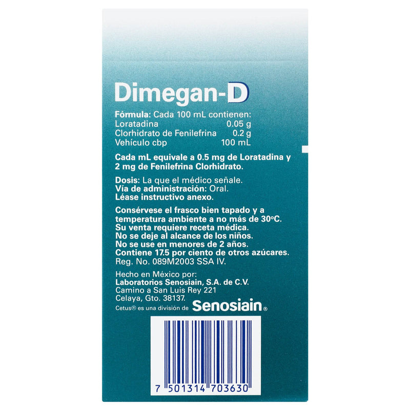 Dimegan-D Solución 0.05G/0.2G/100Ml 60Ml (Loratadina/Fenilefrina) - WeCare Pharma