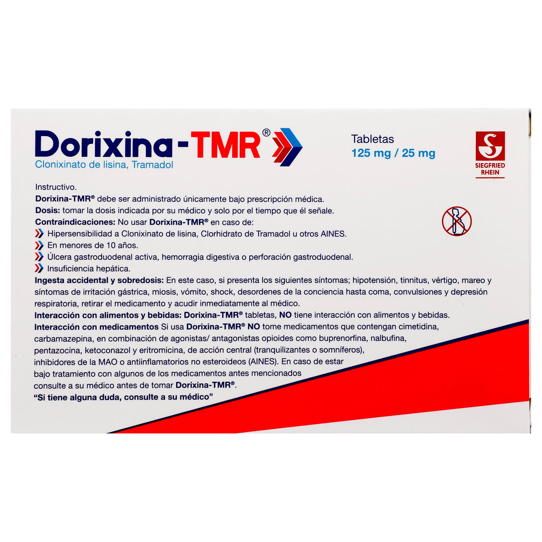 Dorixina-Tmr 125Mg/25Mg Con 14 Tabletas (Clorixinato De Lisina/Tramadol) 6 - 7501300420237