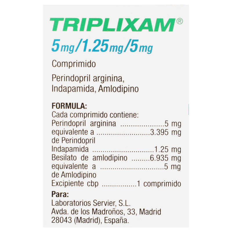 Triplixam 5Mg/1.25Mg/5Mg Con 30 Comprimidos (Periondipril/Arginina/Indapamida/Amlodipino) - WeCare Pharma
