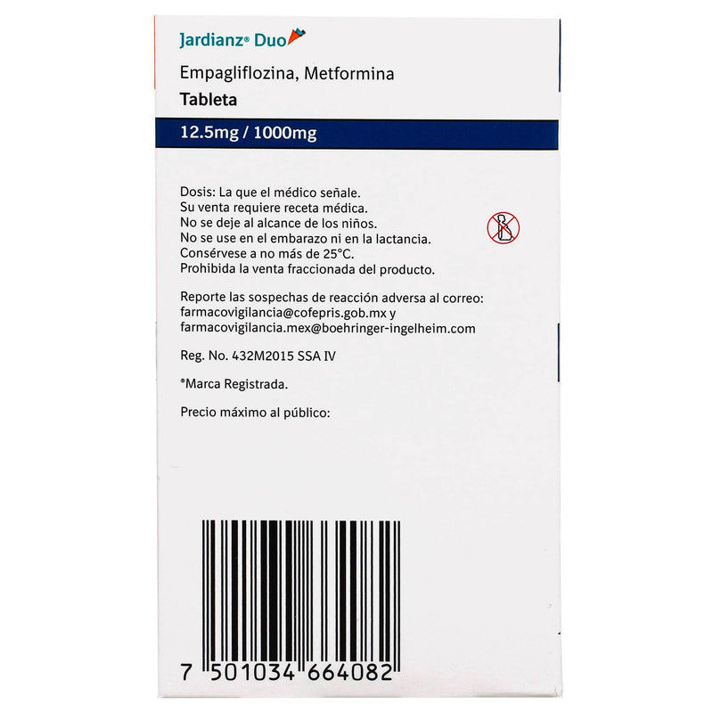 Jardianz Duo 12.5Mg/1000Mg Con 60 Tabletas (Empagliflofina/Metformina) - WeCare Pharma