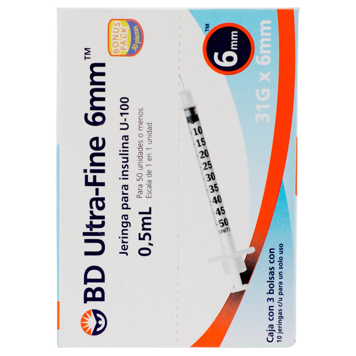 Jeringa Insulina Ultrafine Bd 0.5Ml 31Gx6Mm Con 30 - WeCare Pharma
