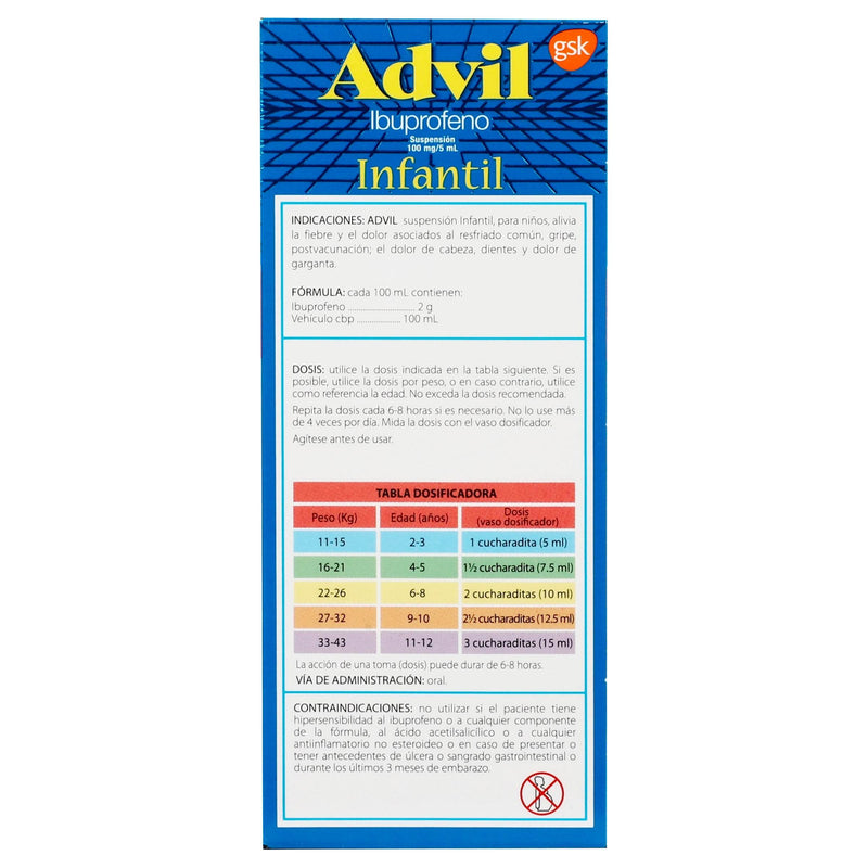 Advil Infantil Suspensión 100Mg/5Ml 100Ml (Ibuprofeno) - WeCare Pharma