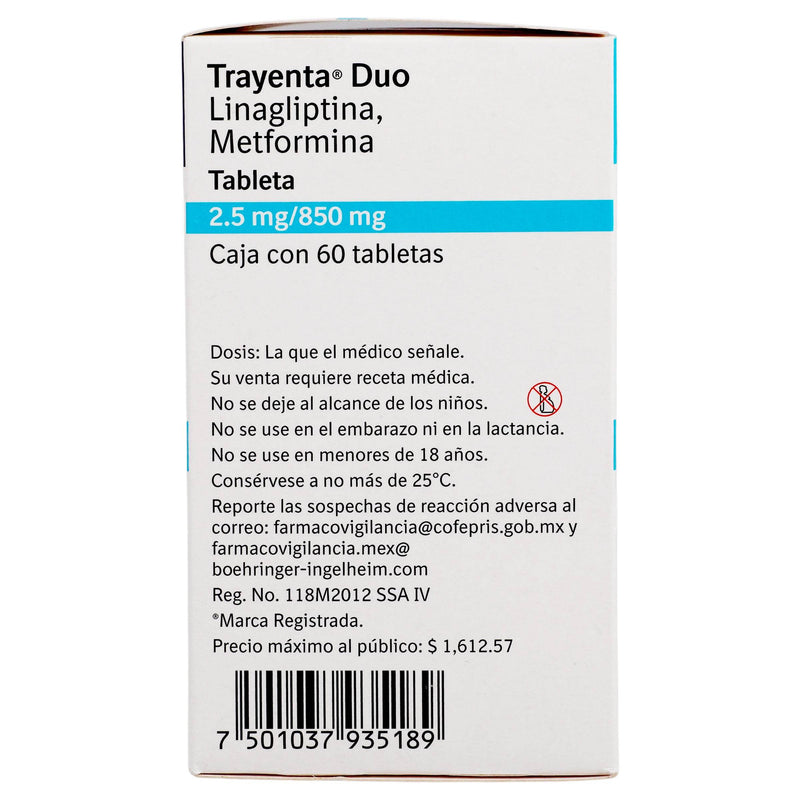 Trayenta Duo 2.5Mg/850Mg Con 60 Tabletas (Linagliptina/Metformina) - WeCare Pharma