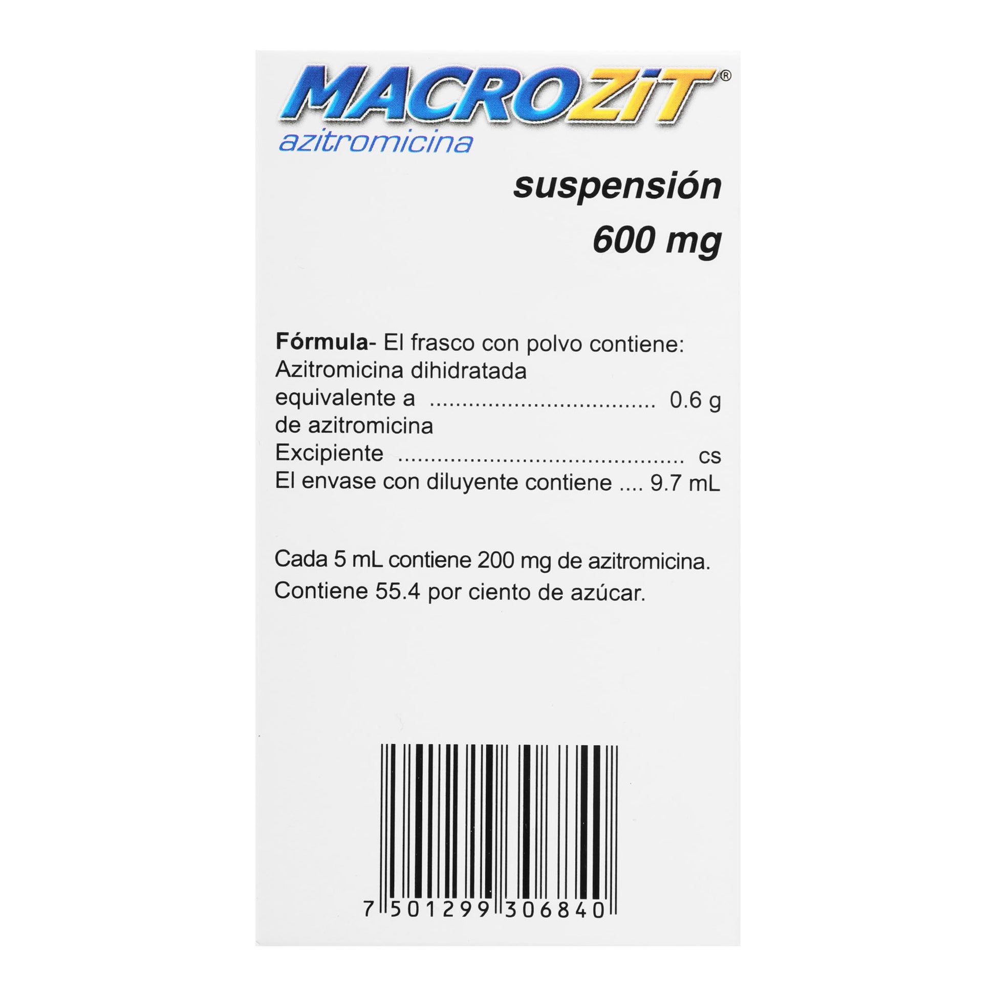 Macrozit Suspensión 600Mg 15Ml (Azitromicina) 6 - 7501299306840