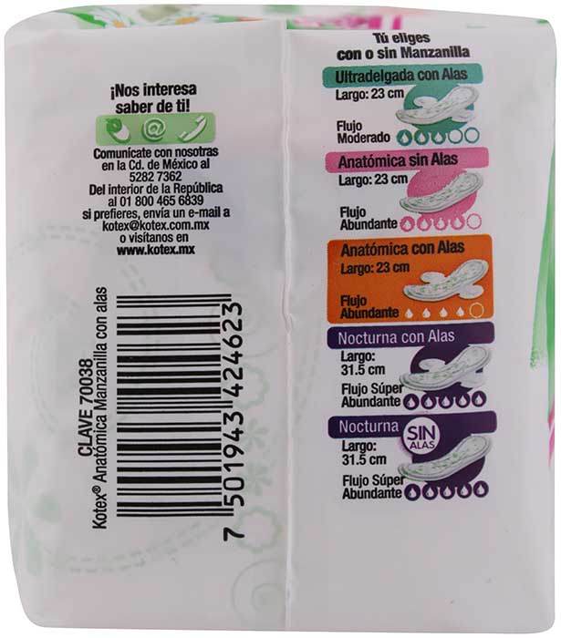 Toallas Kotex Naturals Manzanilla Con Alas Con 10 - WeCare Pharma