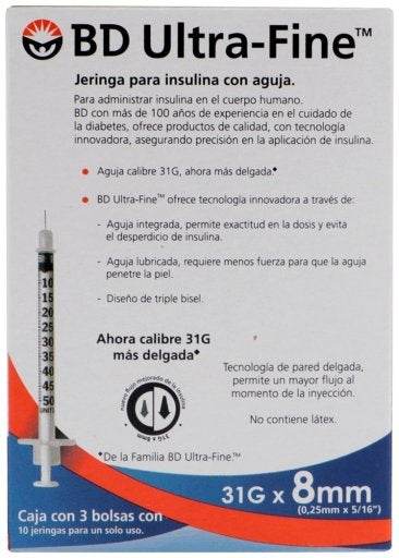 Jeringa Insulina Ultrafine Bd 0.5Ml 31Gx8Mm Con 30 - WeCare Pharma