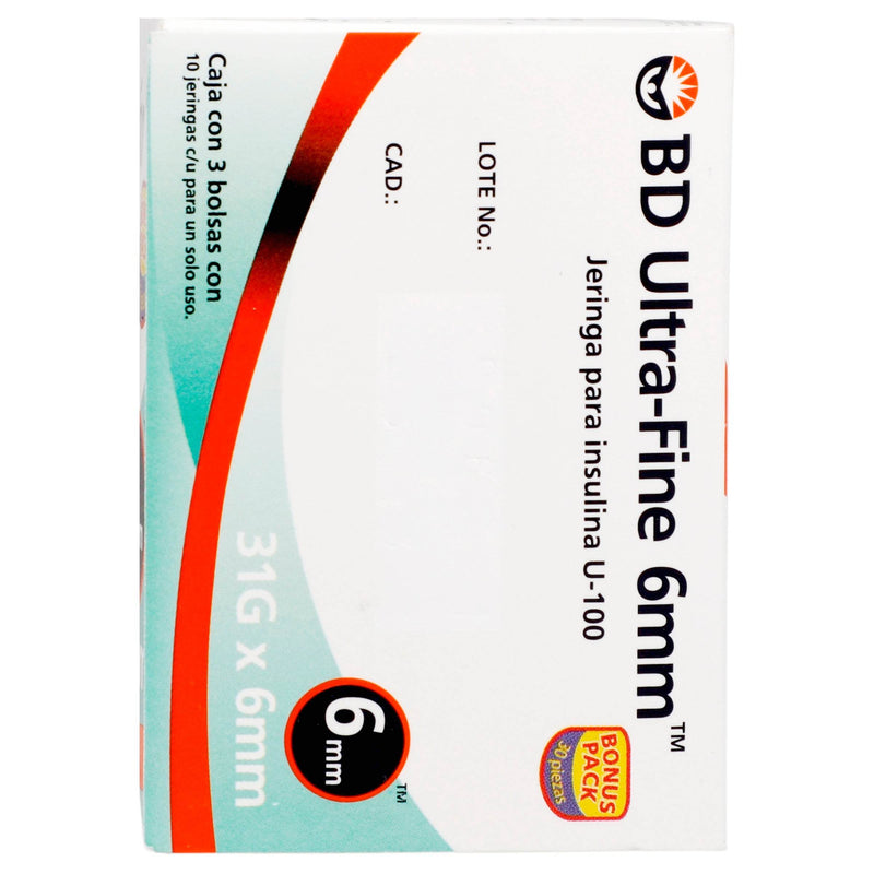 Jeringa Insulina Ultrafine Bd 1Ml 31Gx6Mm Con 30 - WeCare Pharma