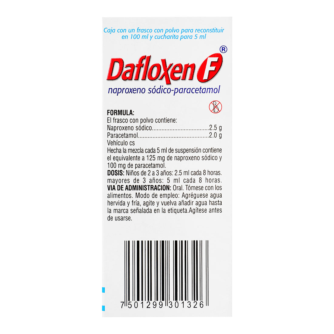 Dafloxen F Suspensión 125Mg/100Mg/5Ml 100Ml (Naproxeno/Paracetamol) 7 - 7501299301326