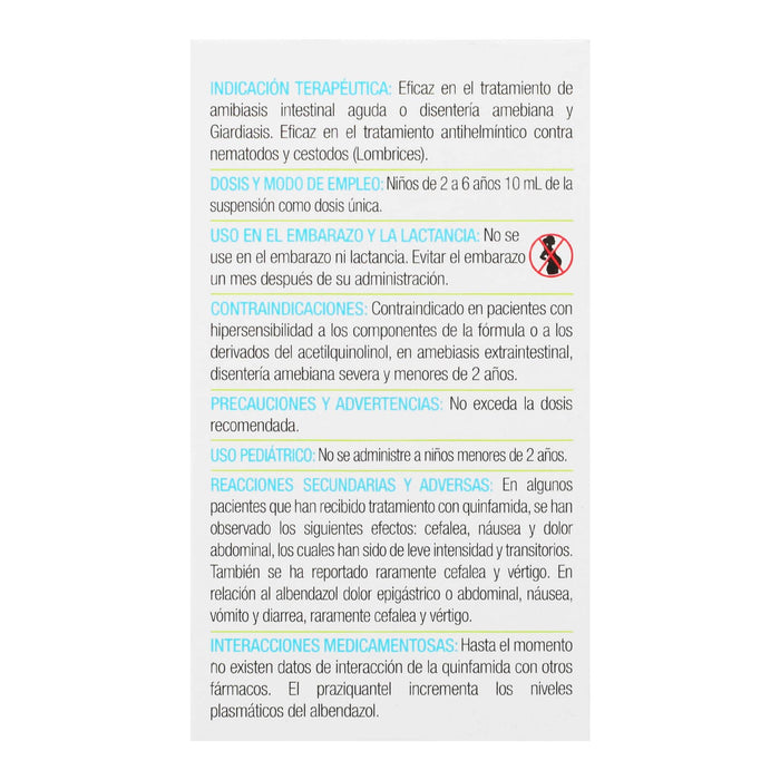 Zentel Dual Pediatrico Suspensión 400Mg/100Mg 10Ml (Albendazol/Quinfamida) - WeCare Pharma