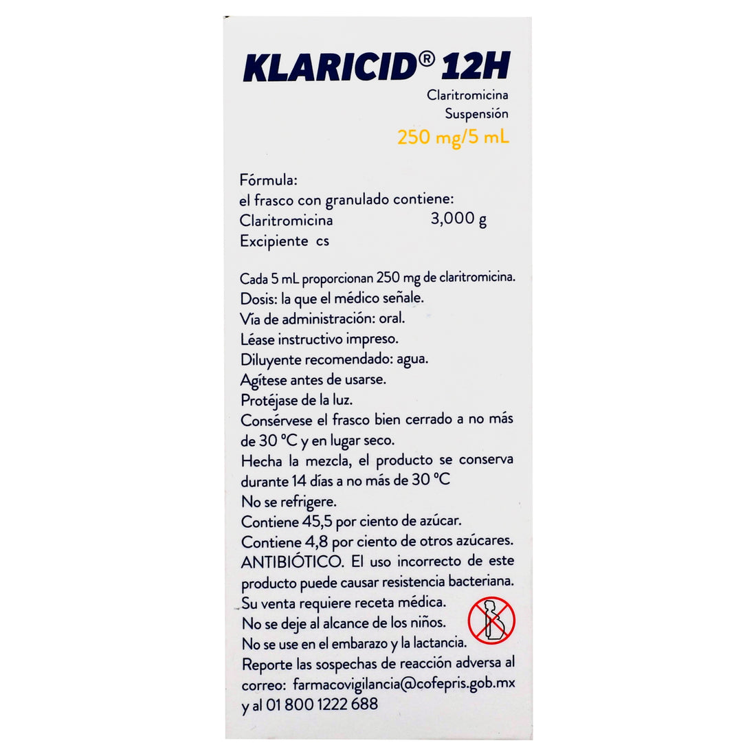 Klaricid 12H Suspensión 250Mg/5Ml 60Ml (Claritromicina) 7 - 7501033921674