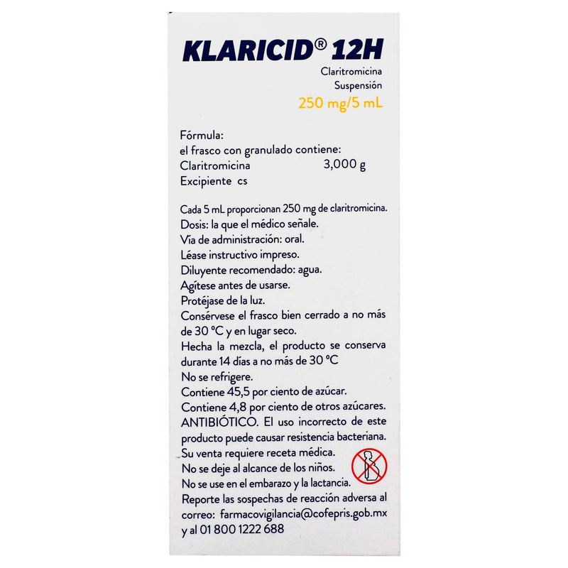 Klaricid 12H Suspensión 250Mg/5Ml 60Ml (Claritromicina) - WeCare Pharma