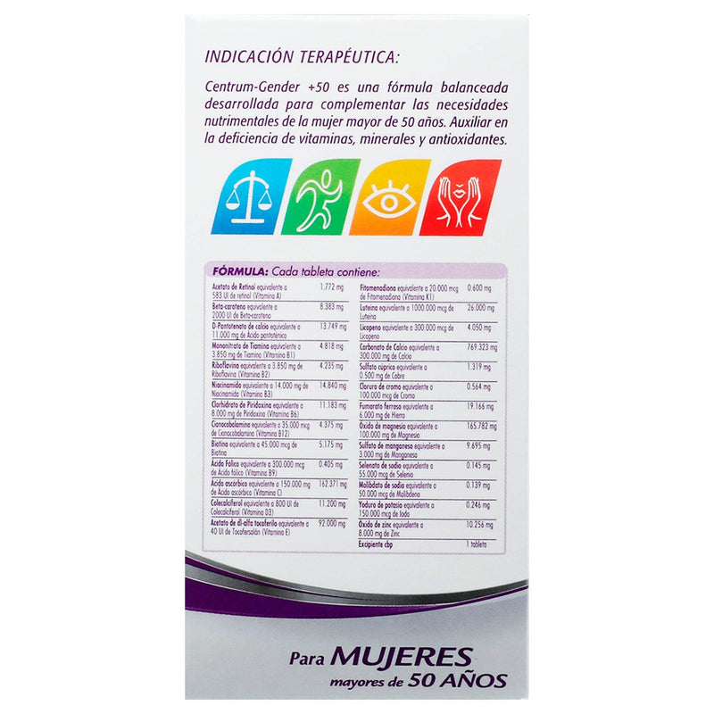 Centrum-Gender+50 Mujer Con 60 Tabletas (Multivitaminico) - WeCare Pharma