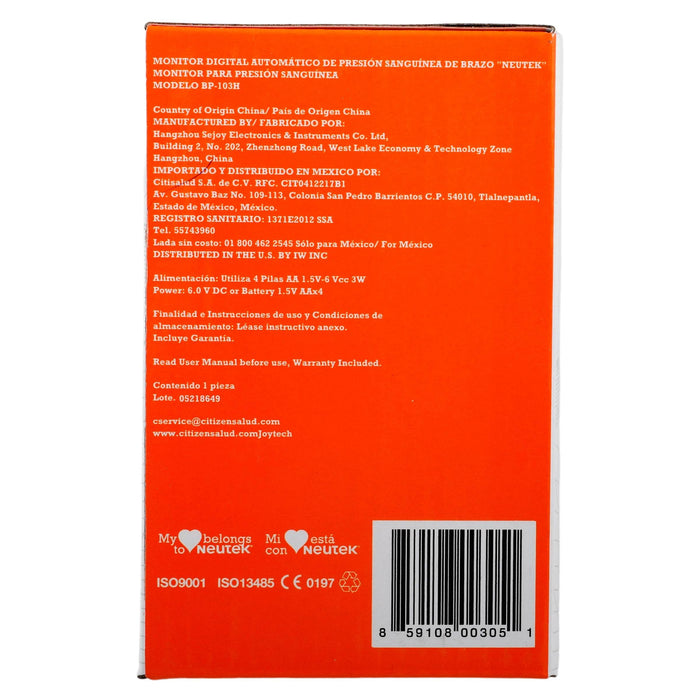 Monitor De Presión Arterial Digital Neutek Brazo - WeCare Pharma