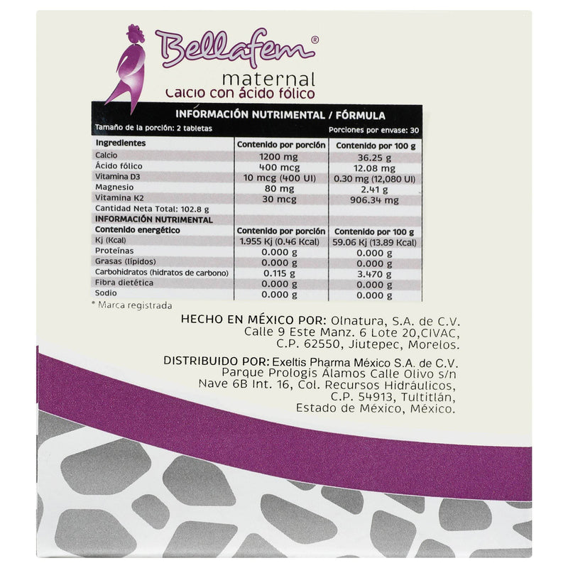 Bellafem Maternal 102.8G Con 60 Tabletas (Suplemento Alimenticio) - WeCare Pharma