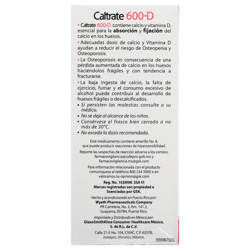 Caltrate 600+D 600Mg/400Unid Con 90 Duopack Tabletas (Carbonato De Calcio/Colecalciferol) - WeCare Pharma