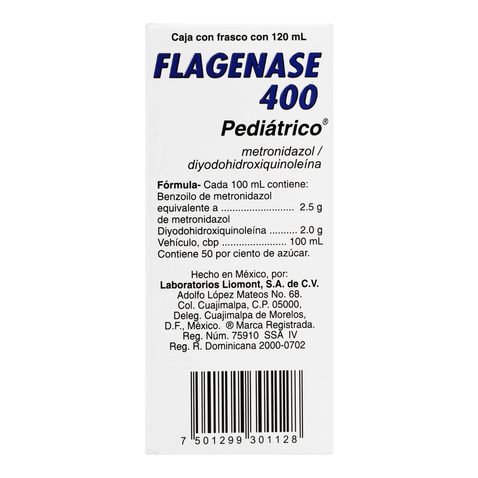 Flagenase 400 Suspensión 400Mg 120Ml (Metronidazol/Diyodohidroxiquinoleina) 6 - 7501299301128