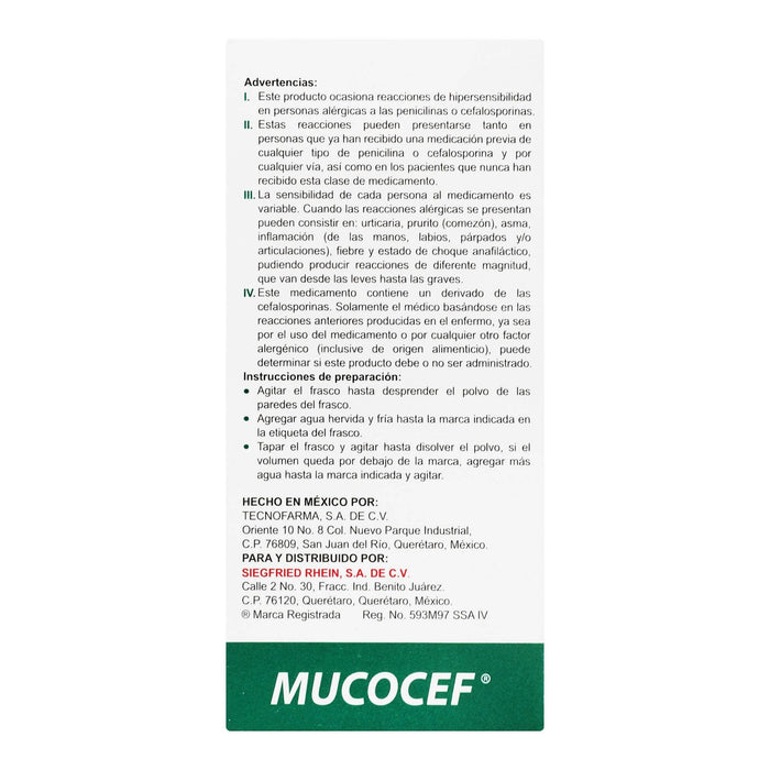 Mucocef (Cefalexina/Bromhexina) Suspensión 250Mg Con 100Ml - WeCare Pharma