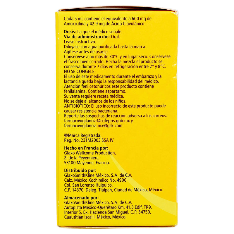 Augmentin Es Suspensión 600Mg/42.9Mg/5Ml 50Ml (Amoxicilina/Clavulanato) - WeCare Pharma
