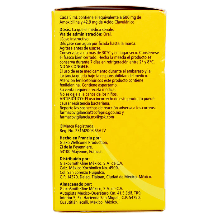 Augmentin Es Suspensión 600Mg/42.9Mg/5Ml 50Ml (Amoxicilina/Clavulanato) 7 - 7501043111706