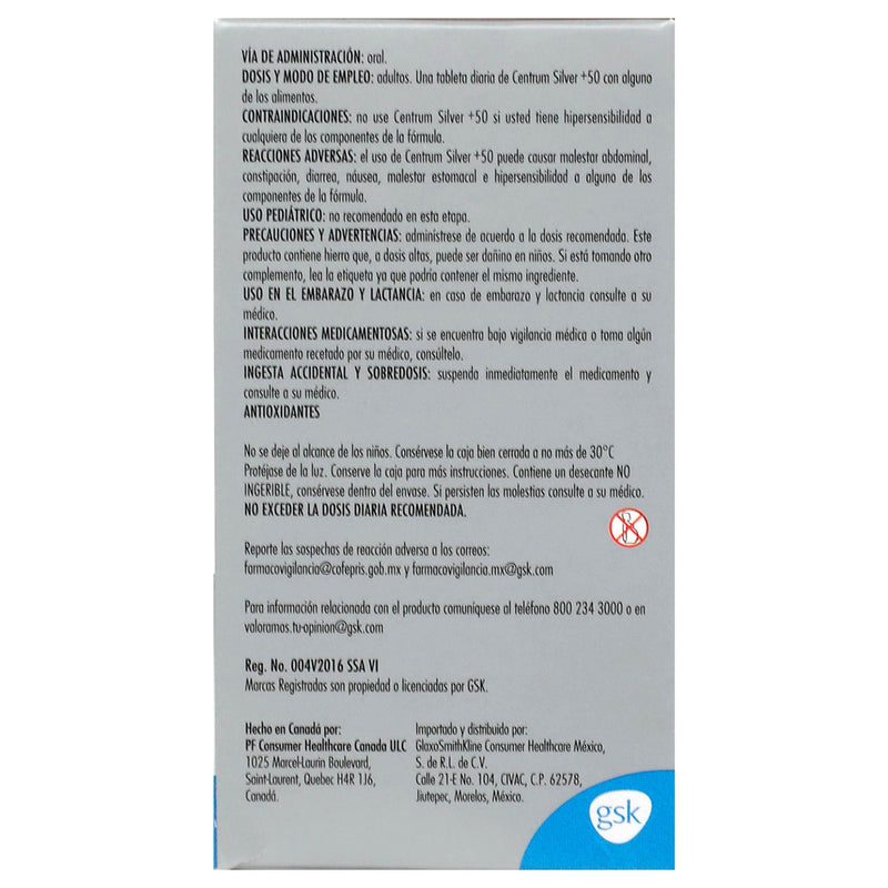 Centrum Silver +50 Con 30 Tabletas (Vitaminas B/C/Calcio/Potasio/Zinc) - WeCare Pharma