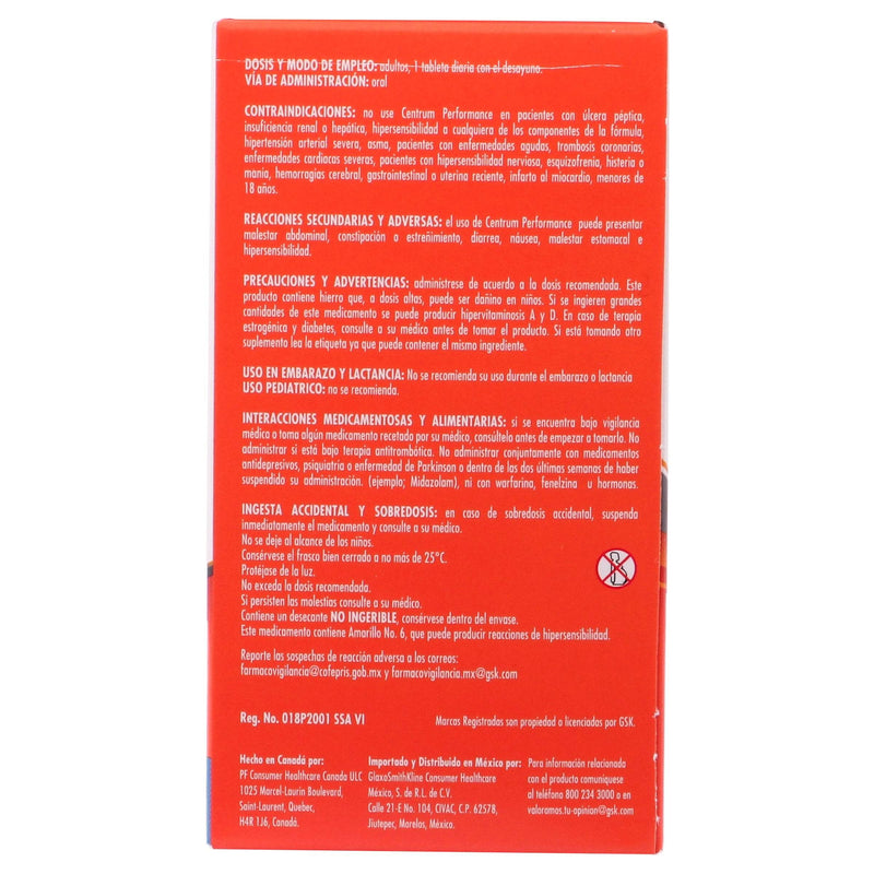 Centrum Performance Con 30 Tabletas (Multivitaminico/Complejo B/Ginkgo Biloba) - WeCare Pharma
