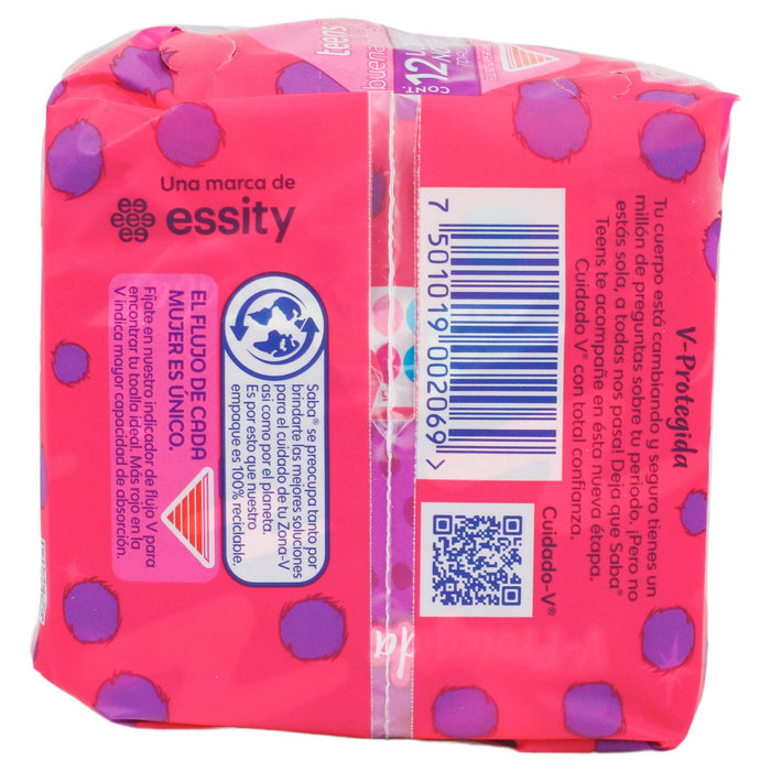 Toallas Saba Teens Ultradelgada Nocturna Con Alas Con 10 - WeCare Pharma