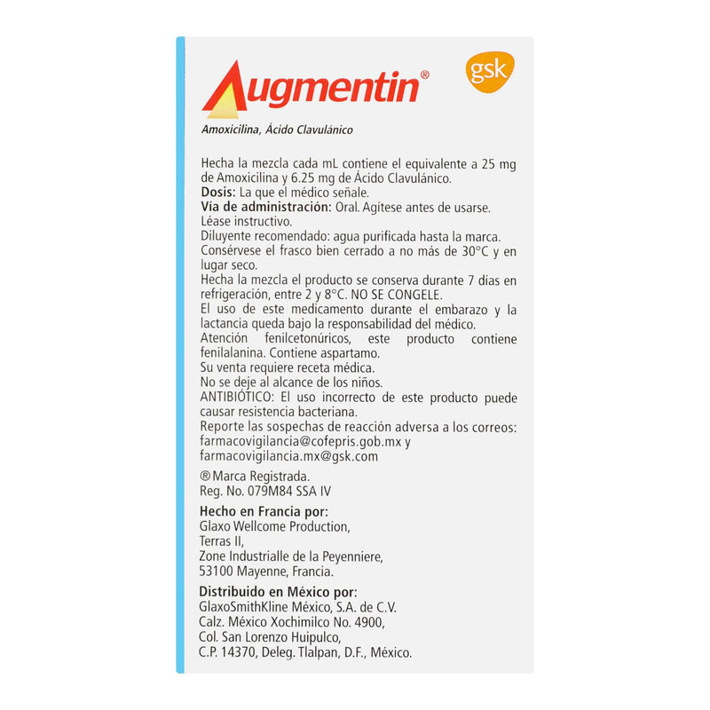 Augmentin Pediatrico Suspensión 125Mg/31.25Mg/5Ml 60Ml (Amoxicilina/Clavulanato) - WeCare Pharma
