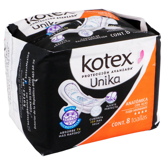 Toallas Kotex Unika Anatomica Con Alas Con 8 - WeCare Pharma