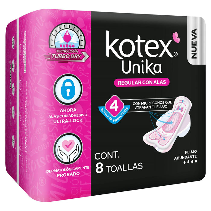 Toallas Kotex Unika Anatomica Con Alas Con 8 - WeCare Pharma