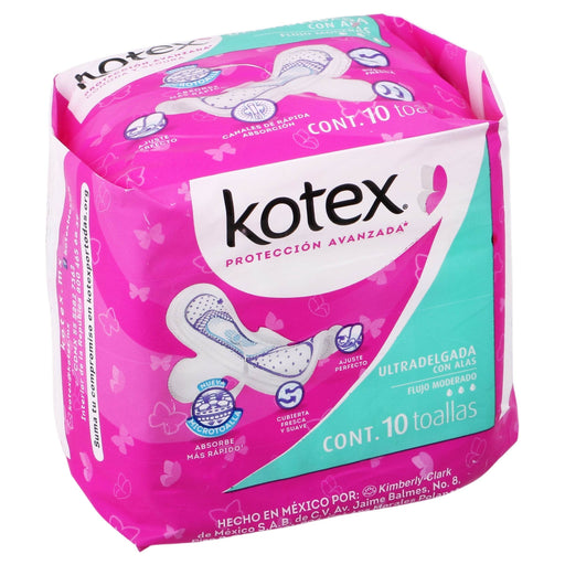 Toallas Kotex Ultradelgada Flujo Moderado Con Alas Con 10 - WeCare Pharma
