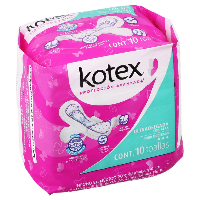 Toallas Kotex Ultradelgada Flujo Moderado Con Alas Con 10 - WeCare Pharma