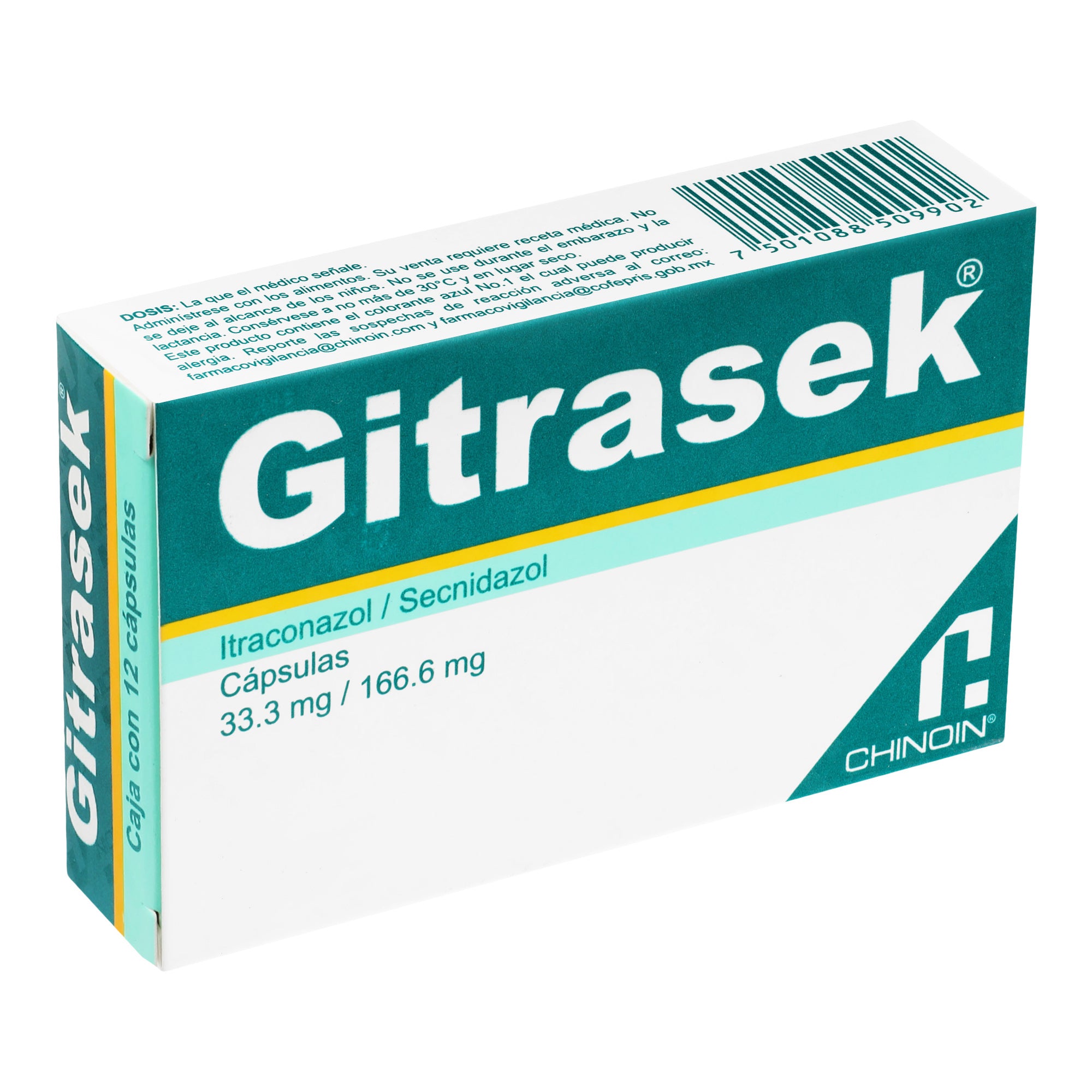 Gitrasek 33.3Mg/166.6Mg Con 12 Capsulas (Itraconazol/Secnidazol) 2 - 7501088509902