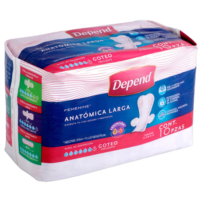 Toallas Depend Femenine Larga Con 10 - WeCare Pharma