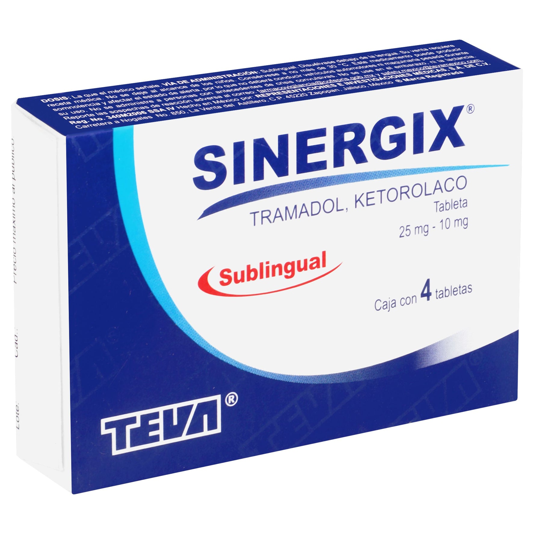 Sinergix Sl 25Mg/10Mg Con 4 Tabletas (Tramadol/Ketorolaco) 2 - 7501250829876