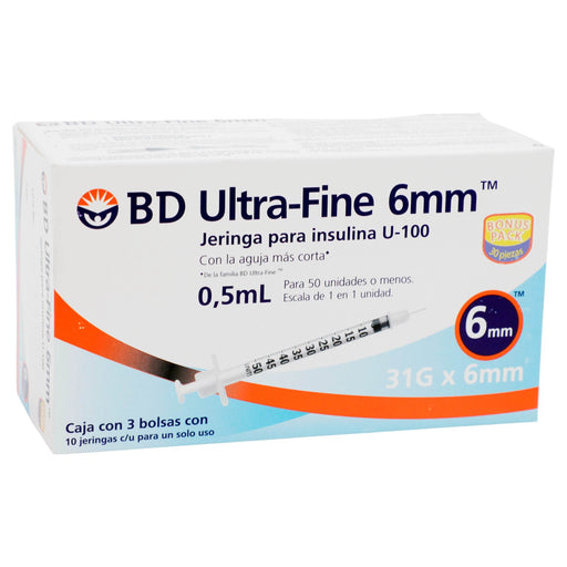 Jeringa Insulina Ultrafine Bd 0.5Ml 31Gx6Mm Con 30 - WeCare Pharma