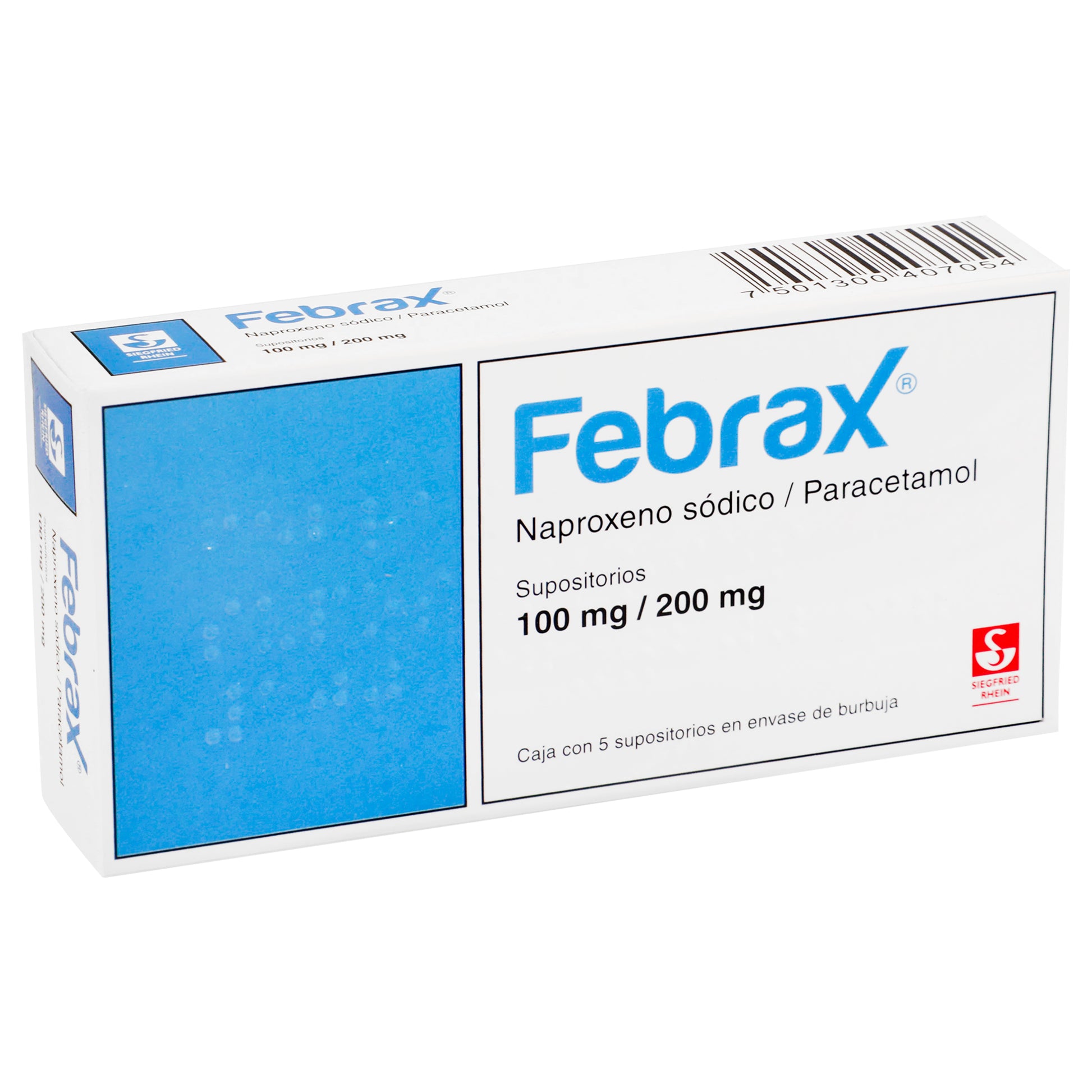 Febrax Supositorio 100/200Mg Con 5 (Naproxeno/Paracetamol) 2 - 7501300407054