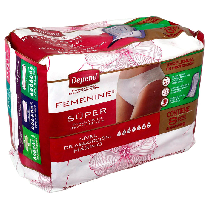 Toallas Depend Femenine Super Con 8 - WeCare Pharma