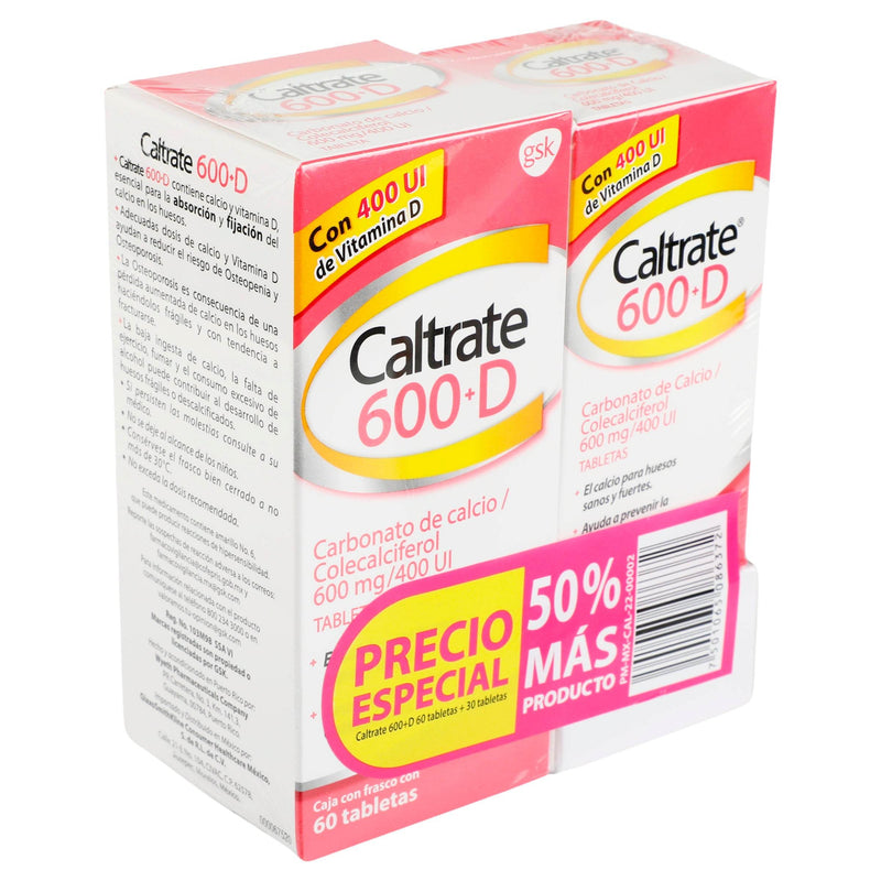 Caltrate 600+D 600Mg/400Unid Con 90 Duopack Tabletas (Carbonato De Calcio/Colecalciferol) - WeCare Pharma